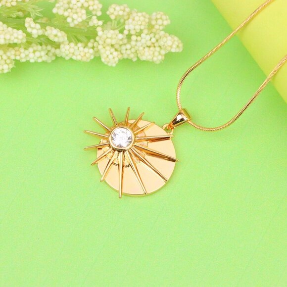 "Radiant Rose Gold Sunburst Pendant with Center Clear Crystal Accent, XPPT1250 - Picture 2 of 12